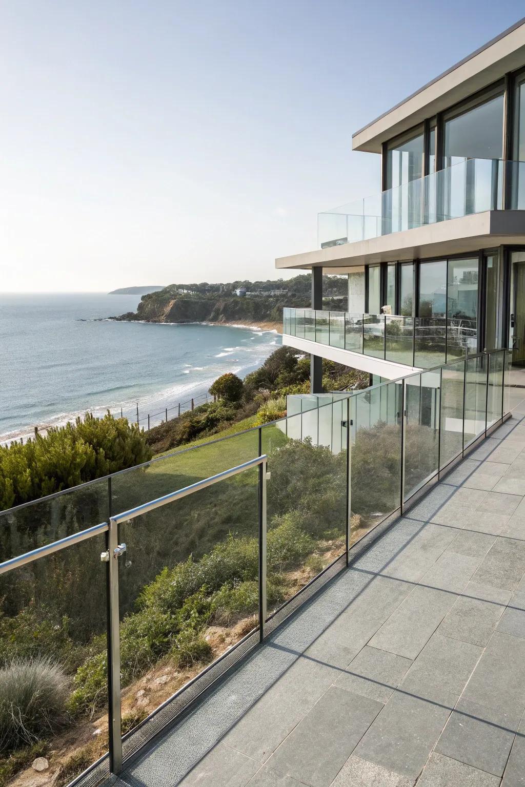 Combine modern aesthetics with ocean views using a glass and metal fence.