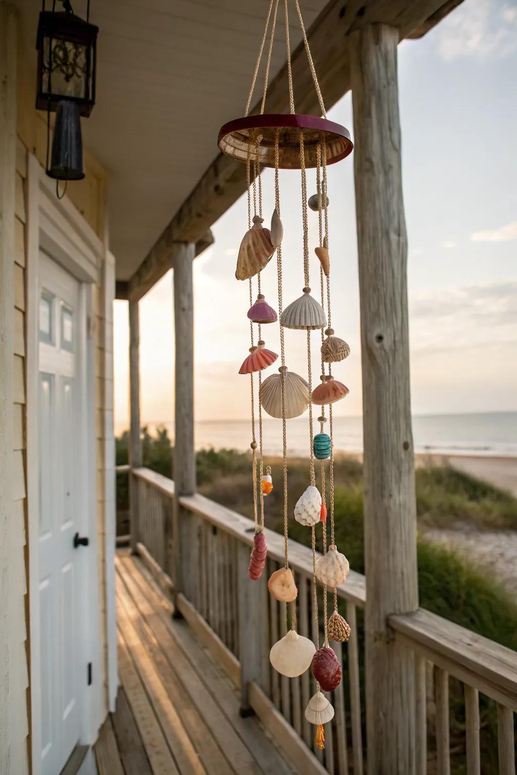 Seashell wind chimes bring the sound of the sea to your porch.