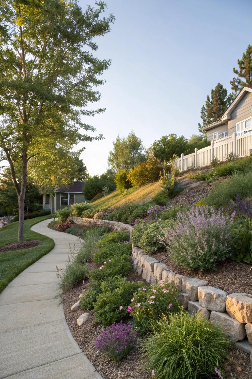 Curved lines and elevation changes give this berm a natural, flowing appearance.