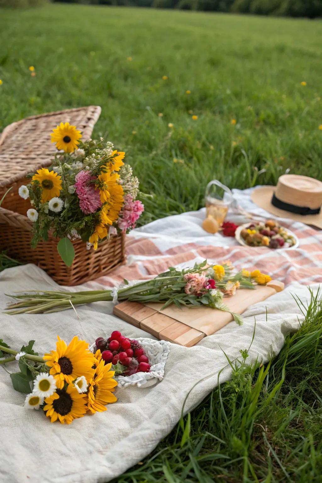 Sunflowers adding a cheerful touch to the picnic.