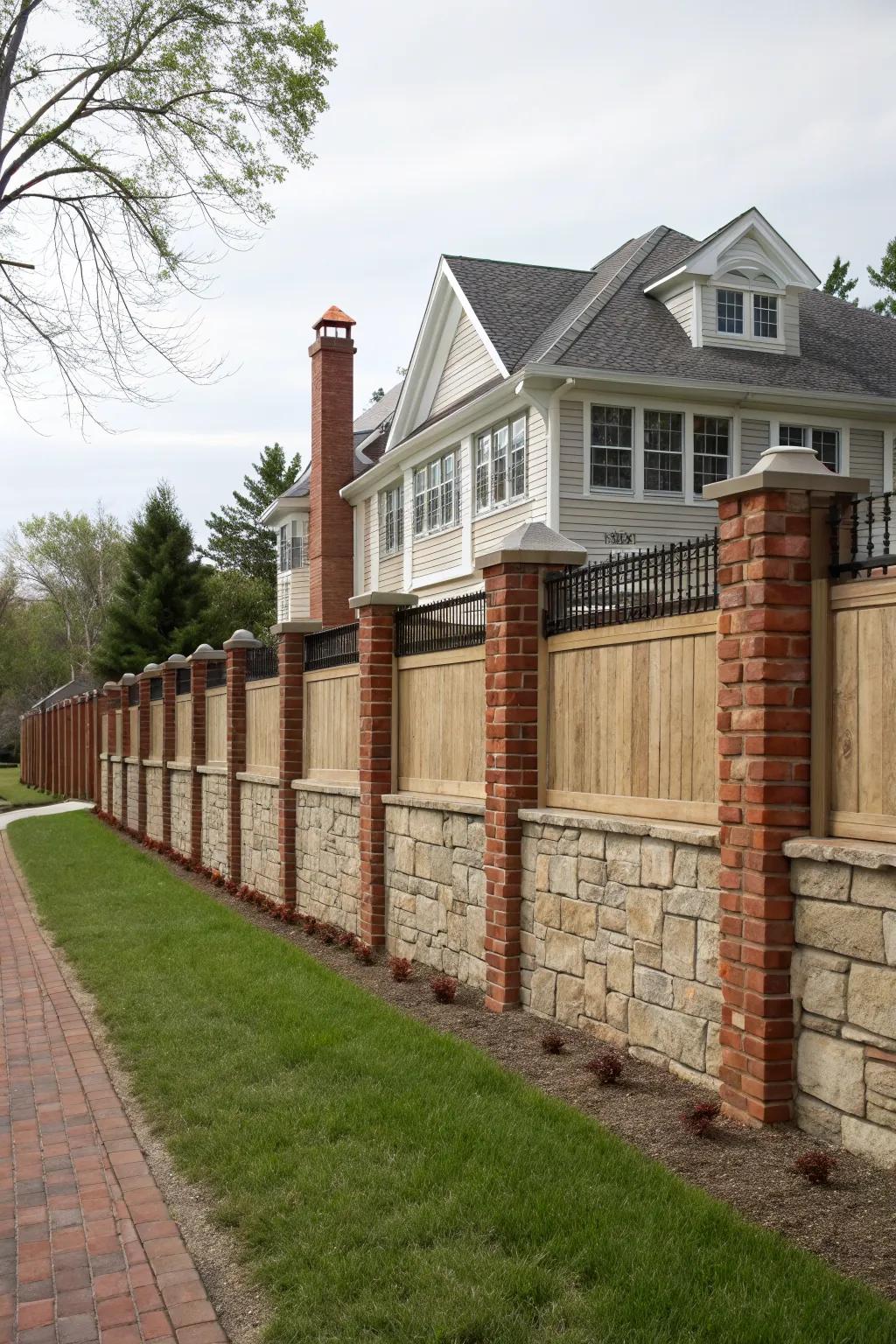 Stone and brick fences offer timeless elegance.