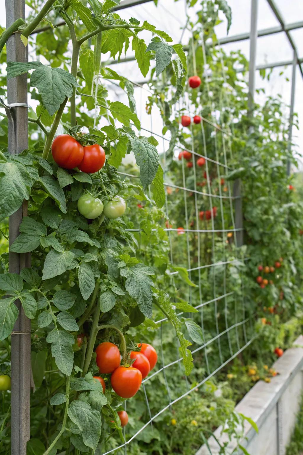 Reinforced wire mesh trellis provides solid support in challenging weather.