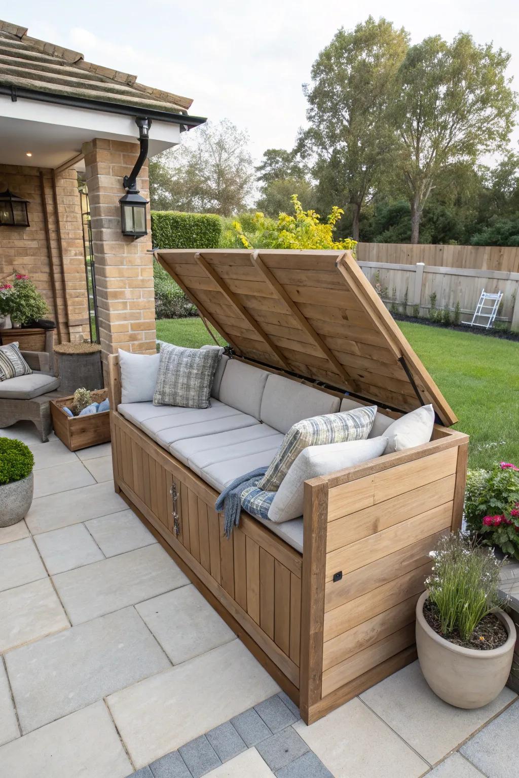 A stylish custom-built storage solution for outdoor cushions