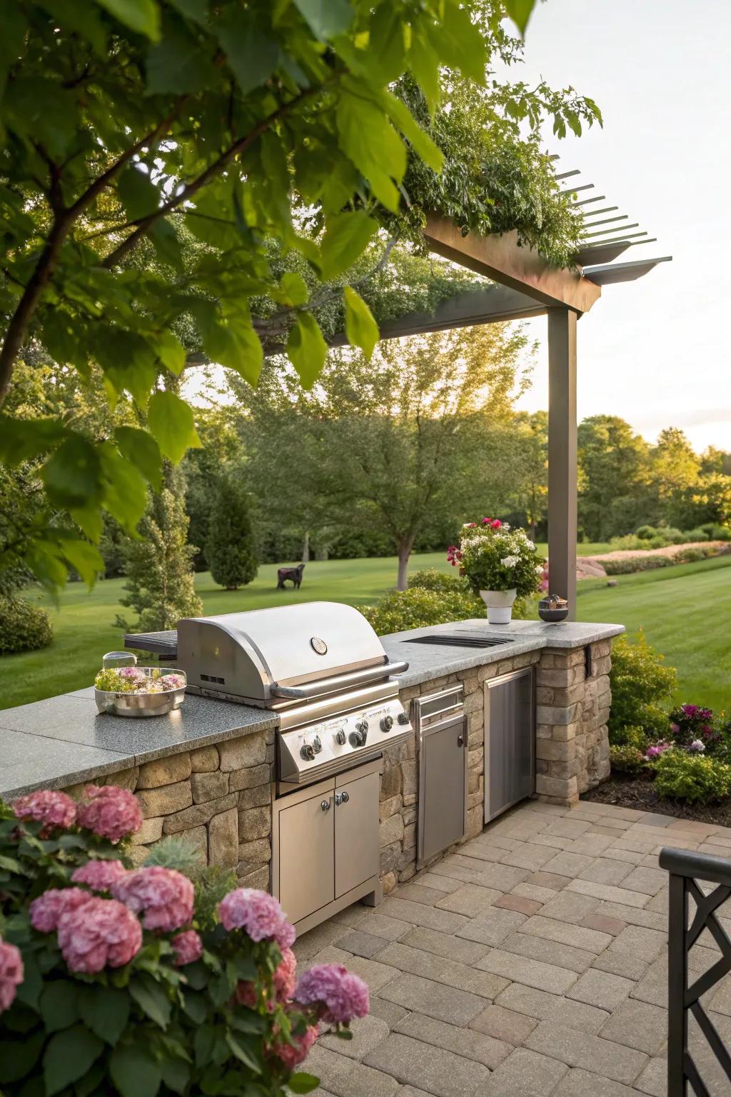 Cook and dine outdoors with a well-equipped kitchen space.