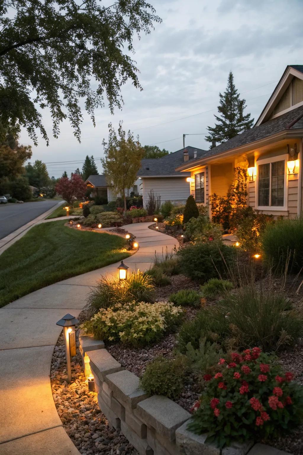 Outdoor lighting that creates a magical atmosphere in the evening.