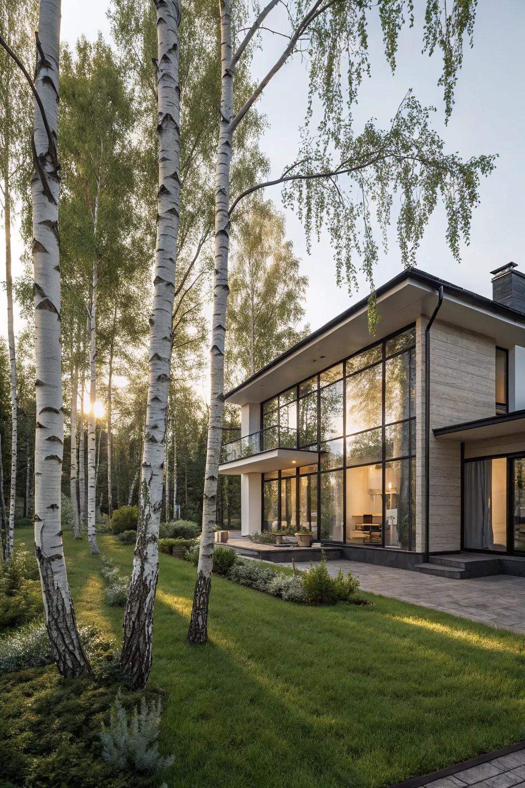 Birch trees enhance the aesthetic of any home style.