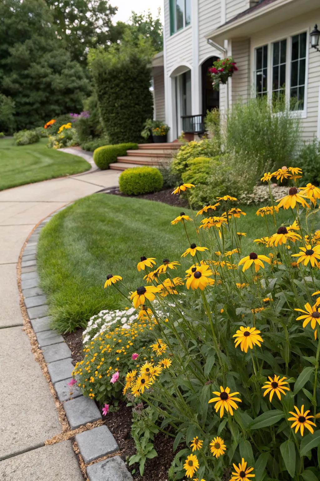 Black-eyed Susans enhancing home curb appeal.