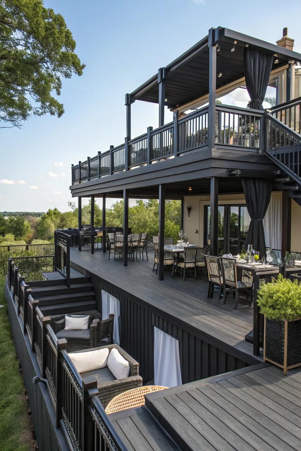 Multi-level decks offer functional elegance.