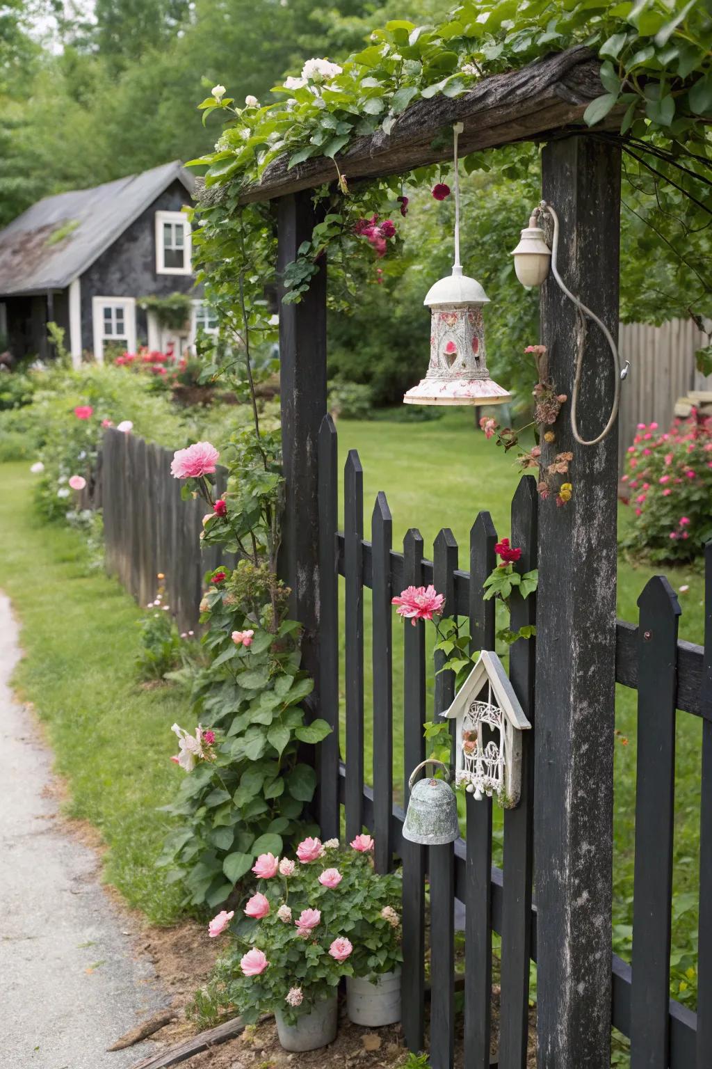 Rustic charm meets elegance with a black wooden fence.