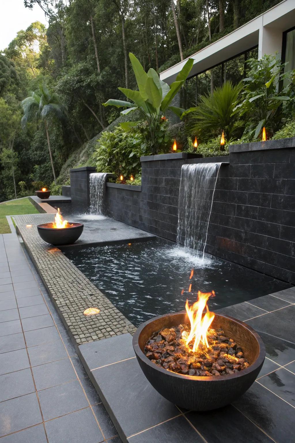 Enhance luxury with fire and water features.