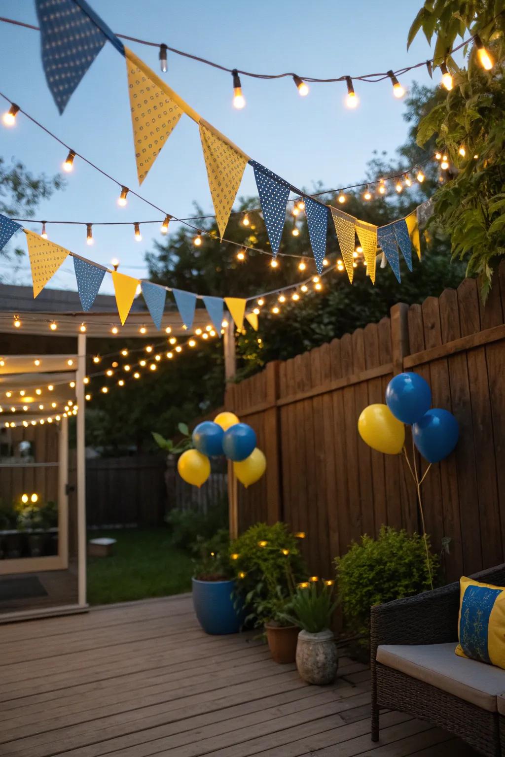 String lights creating a warm and inviting ambiance.