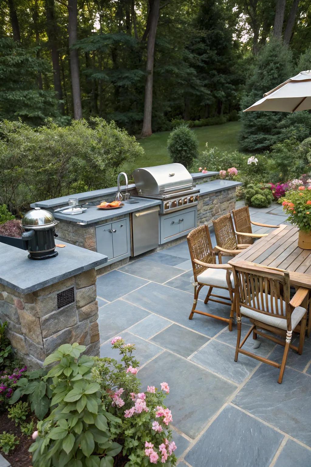 Culinary delights on a blue stone patio
