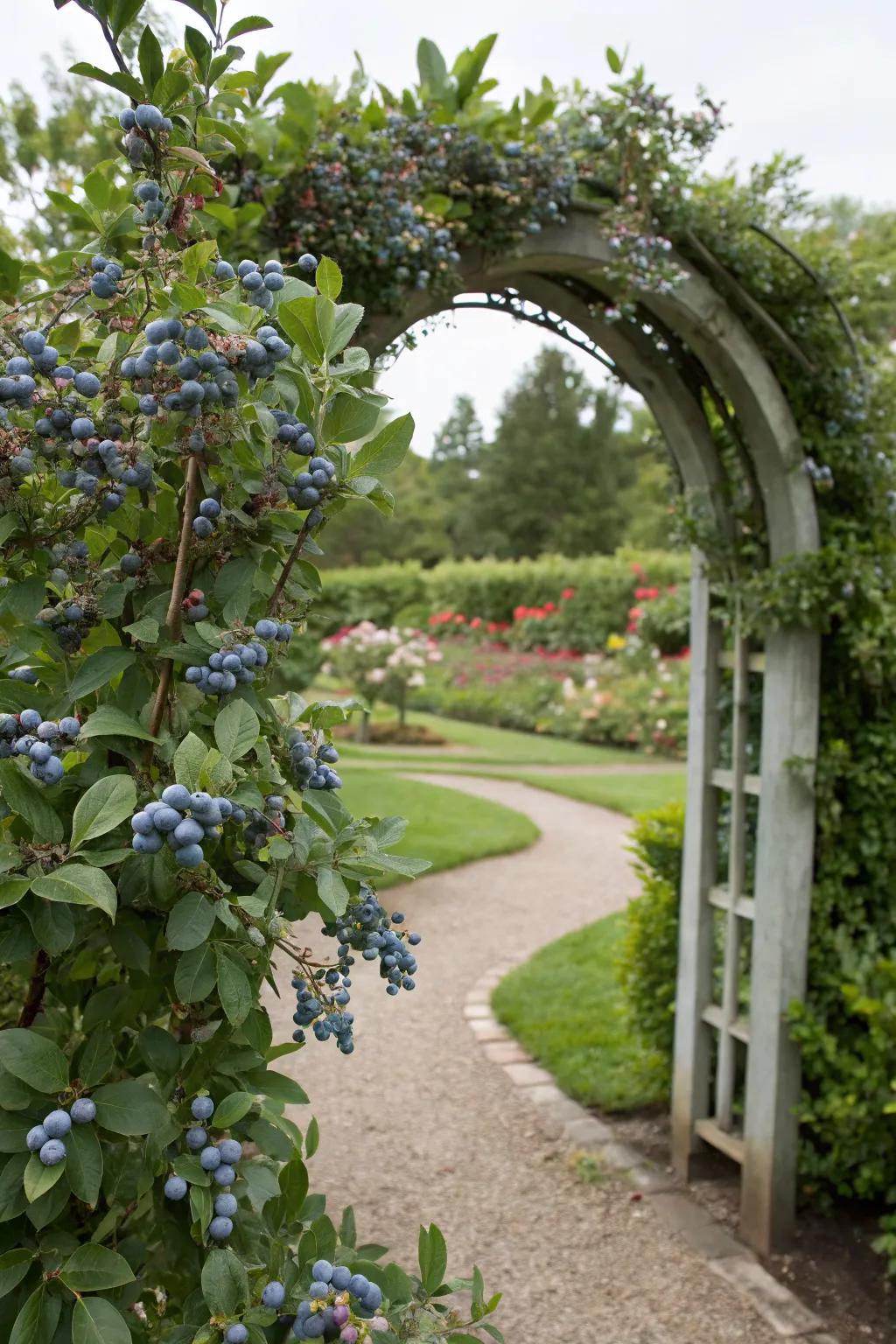 A welcoming blueberry archway for garden entrances.