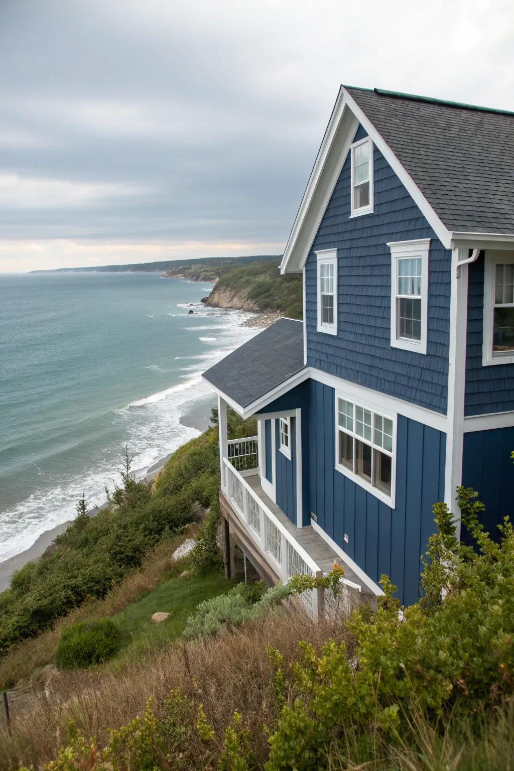 Navy blue siding for a classic and elegant appearance.