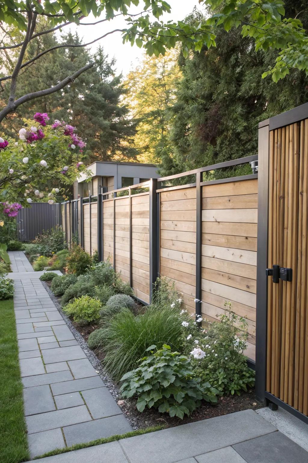 Create contrast with a mixed materials fence.