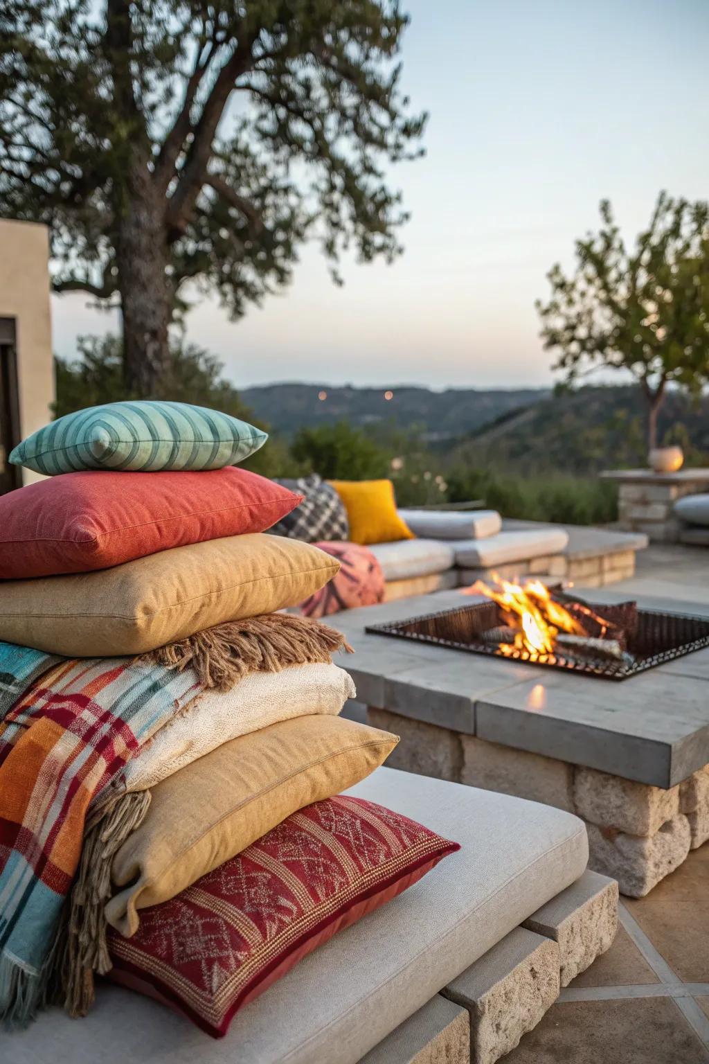 Keep guests comfortable with plenty of cushions and blankets.