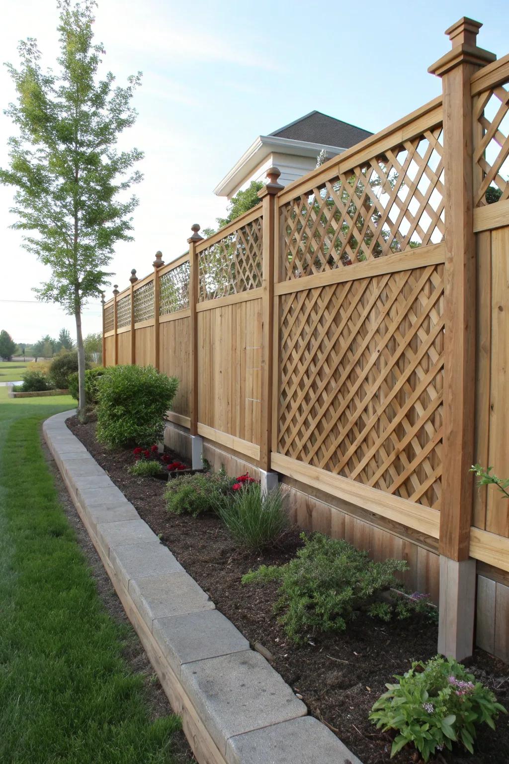 A bottom lattice adds decorative flair and functionality.