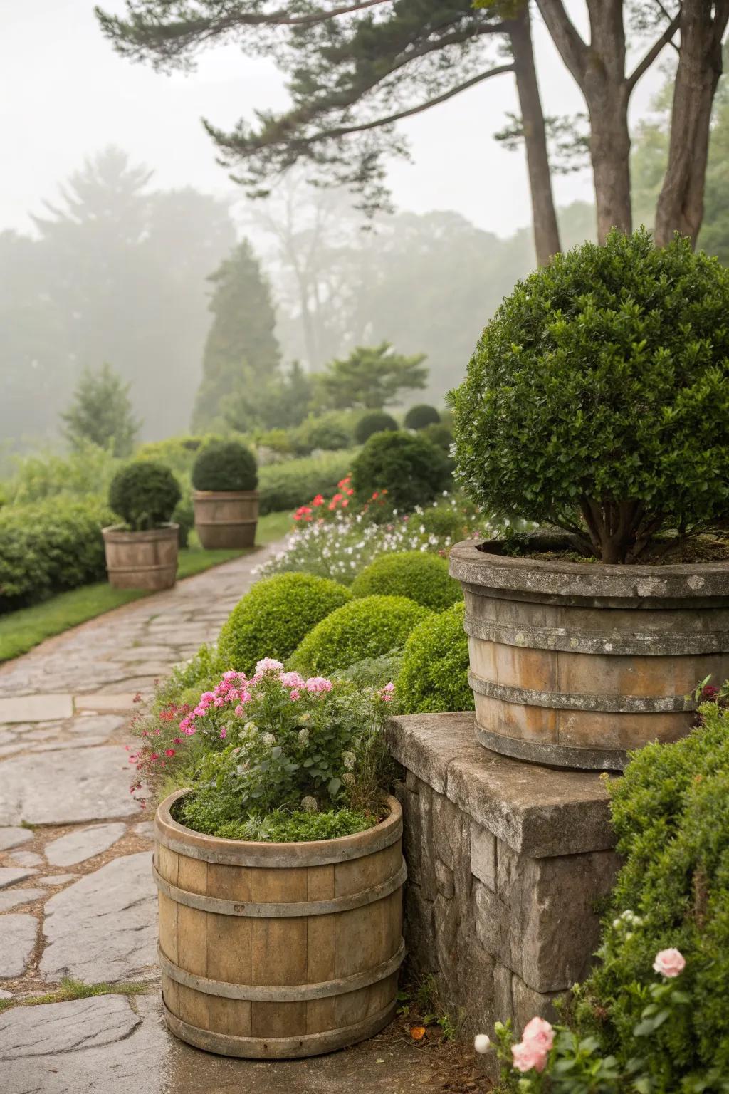 Create a natural atmosphere with rustic container choices.