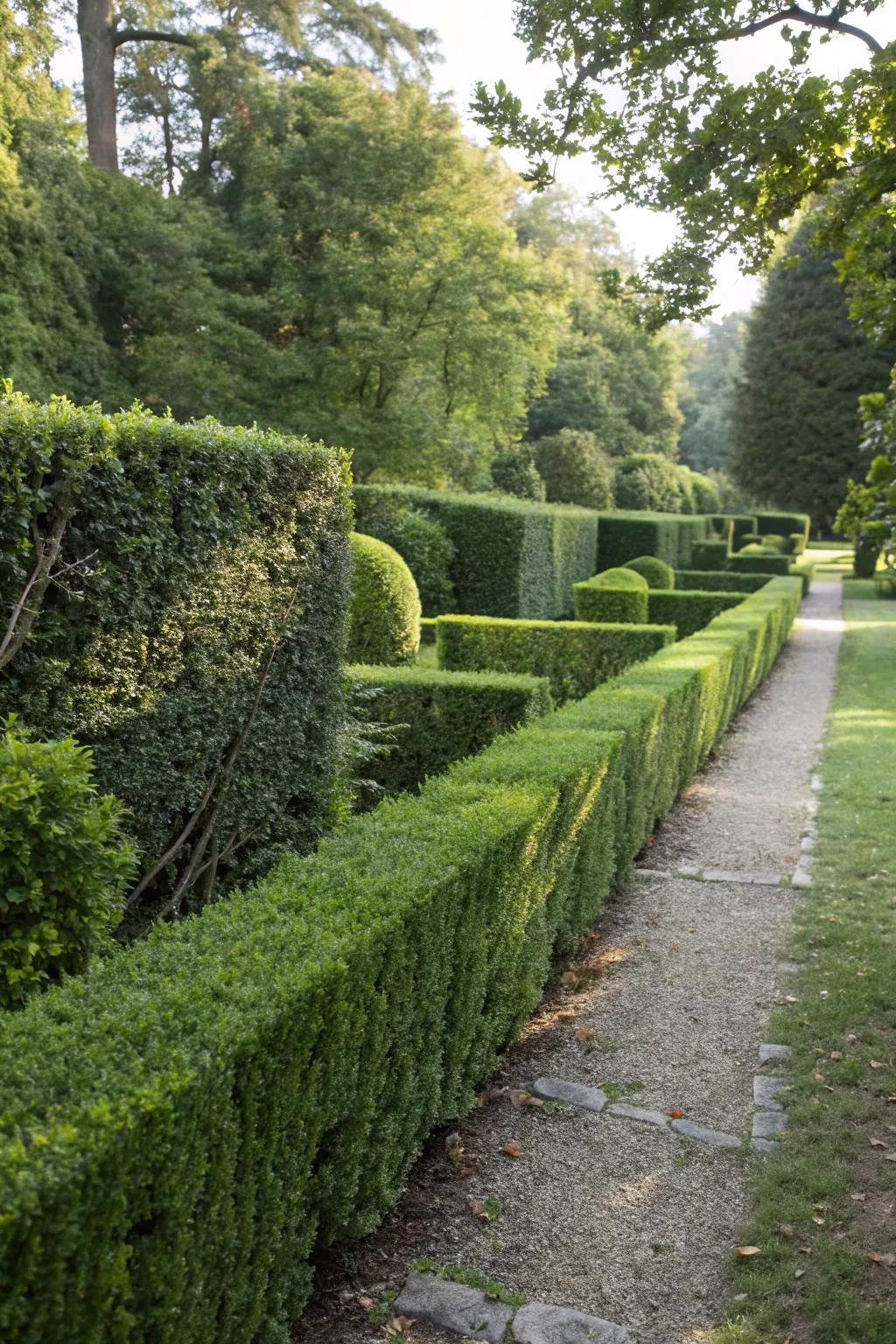 Achieve privacy with boxwood hedge rows.
