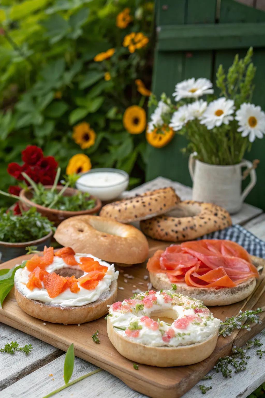 Dive into a delicious bagel spread with all your favorite toppings.