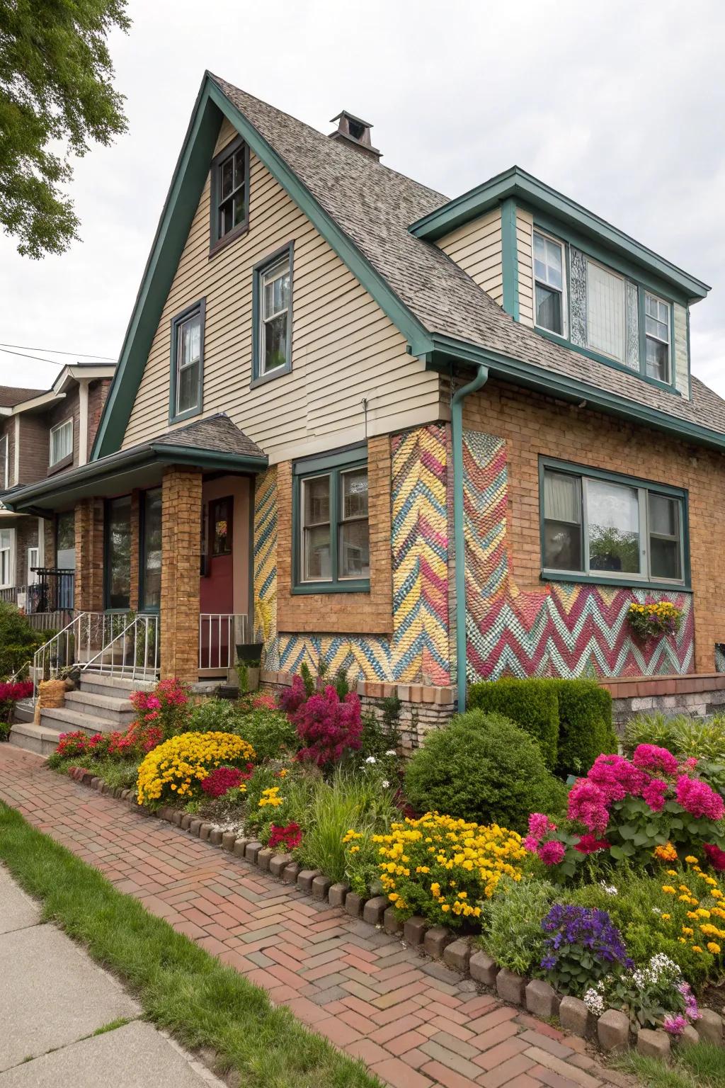 Eclectic mix of brick and siding patterns for a standout look.
