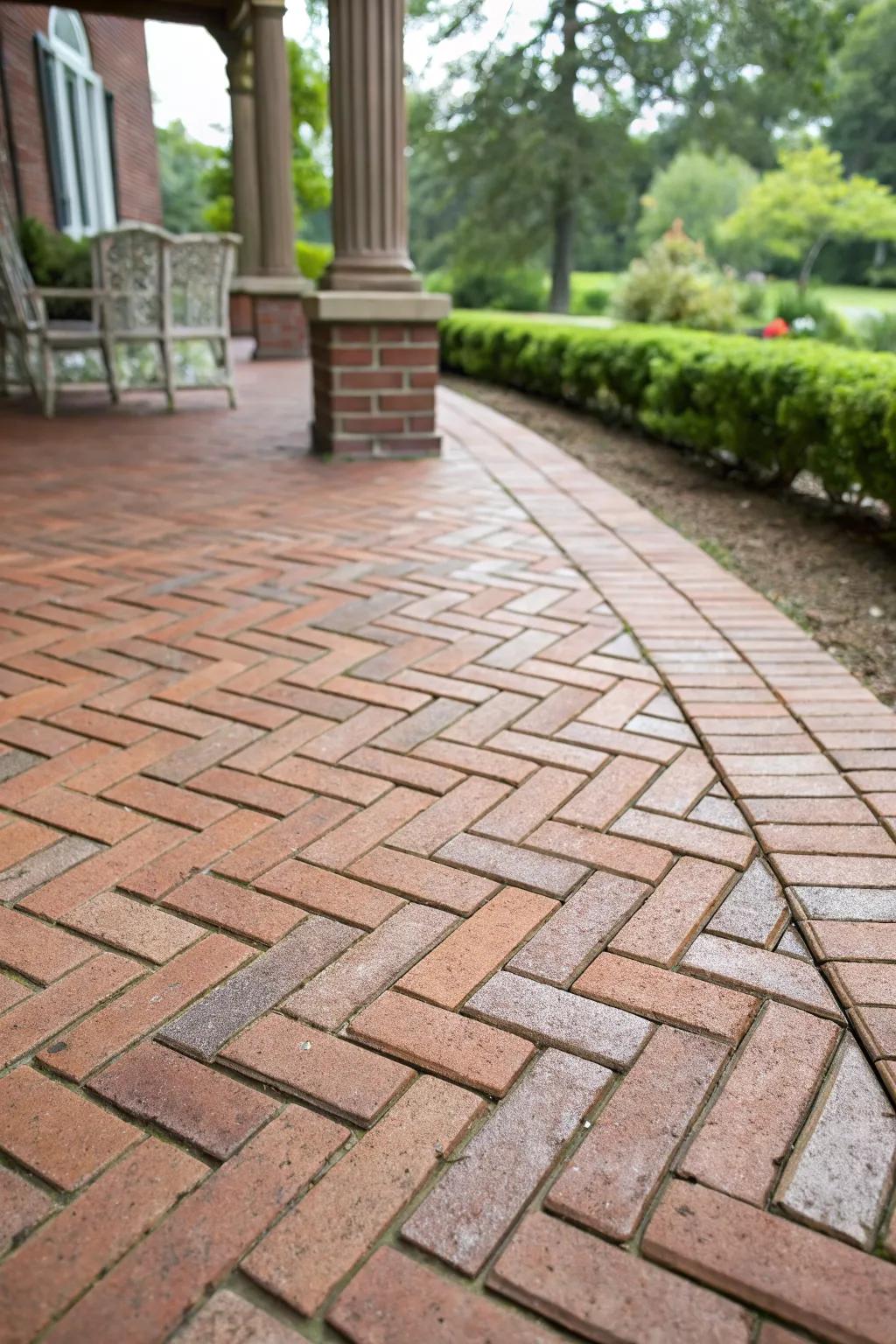 Unique patterns give this brick deck a distinctive edge.