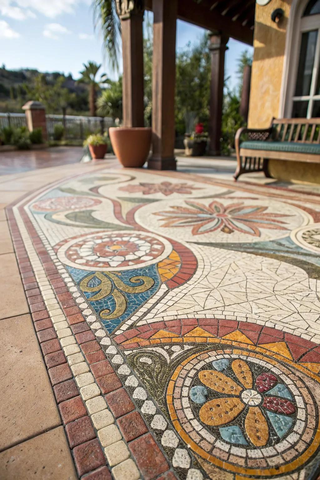 Mosaic designs turn your patio into a work of art.