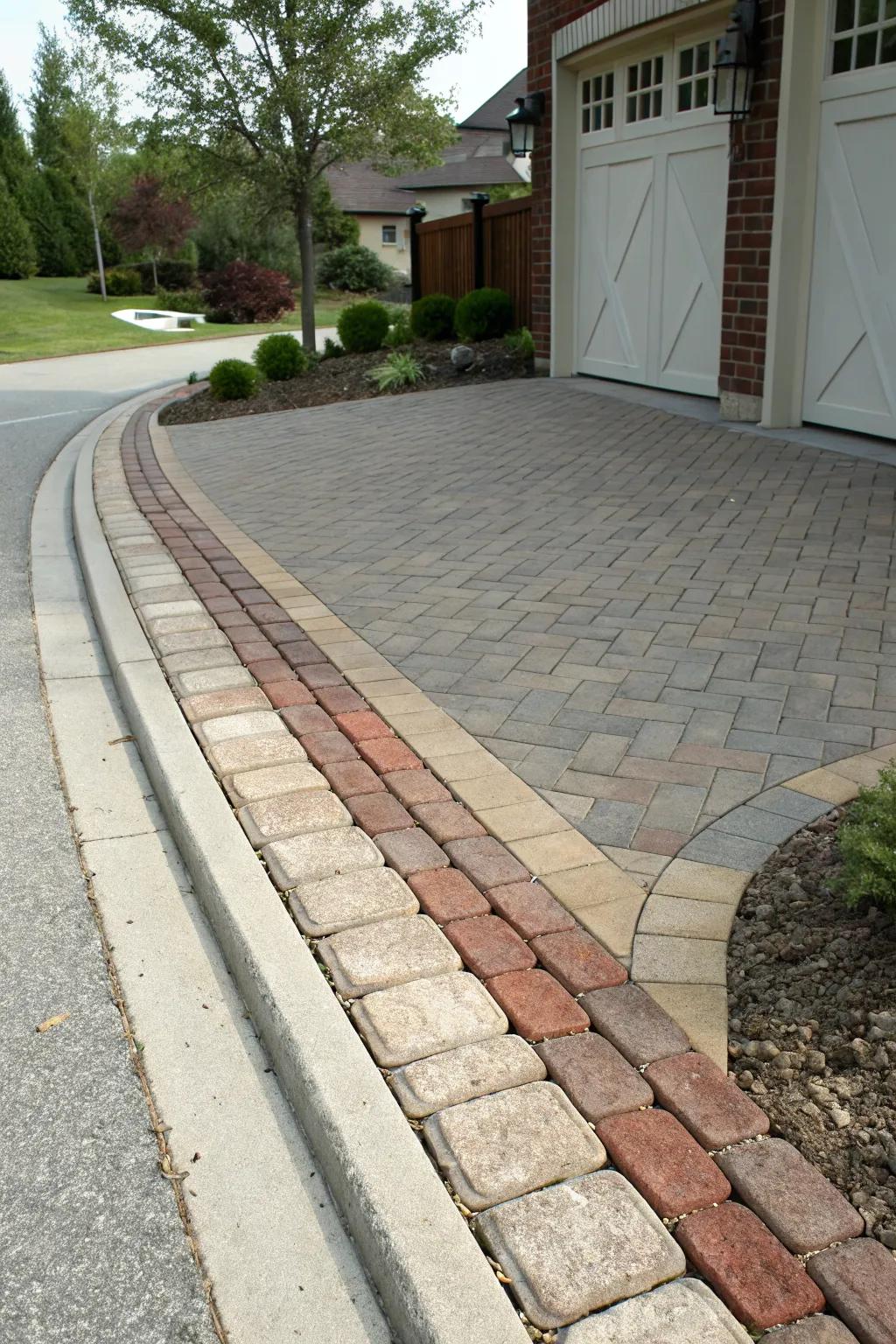 Curb appeal with brick-defined driveways.