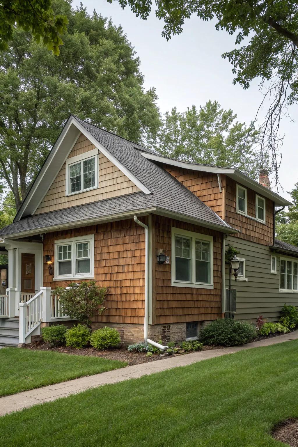 Mixing textures adds visual interest to your bungalow's exterior.