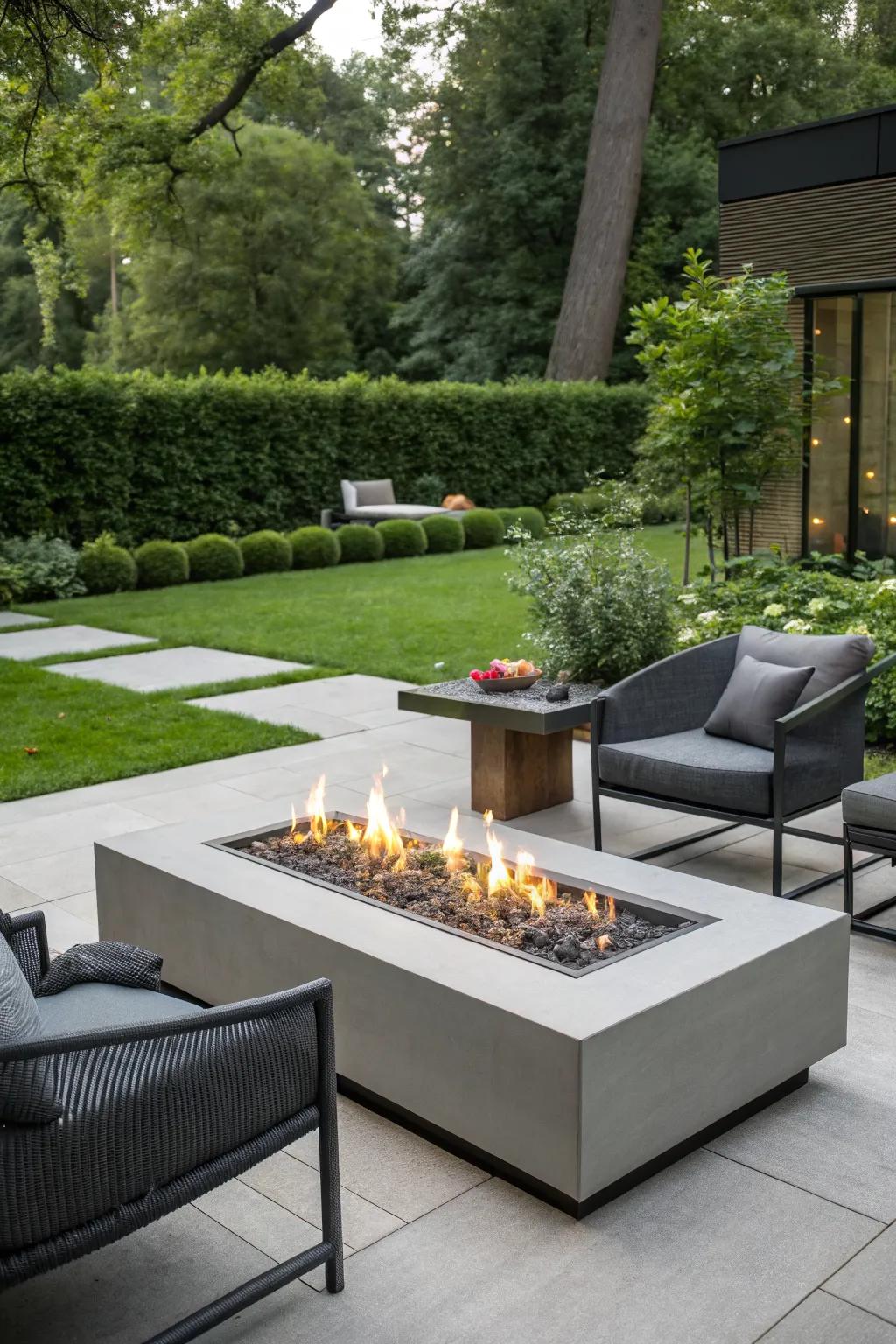 Sophisticated gatherings with a modern fire table.