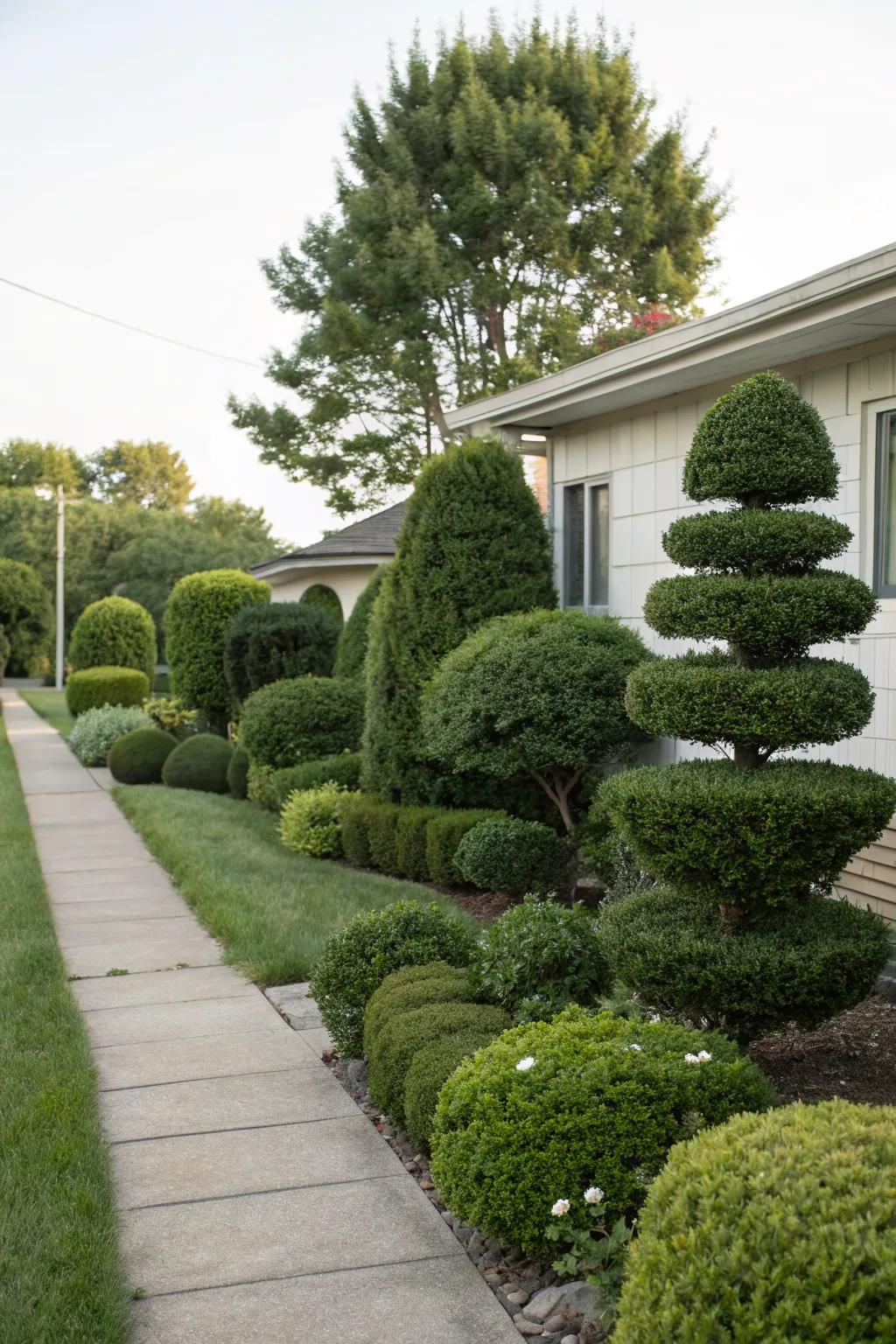 Create depth with layered bush heights.