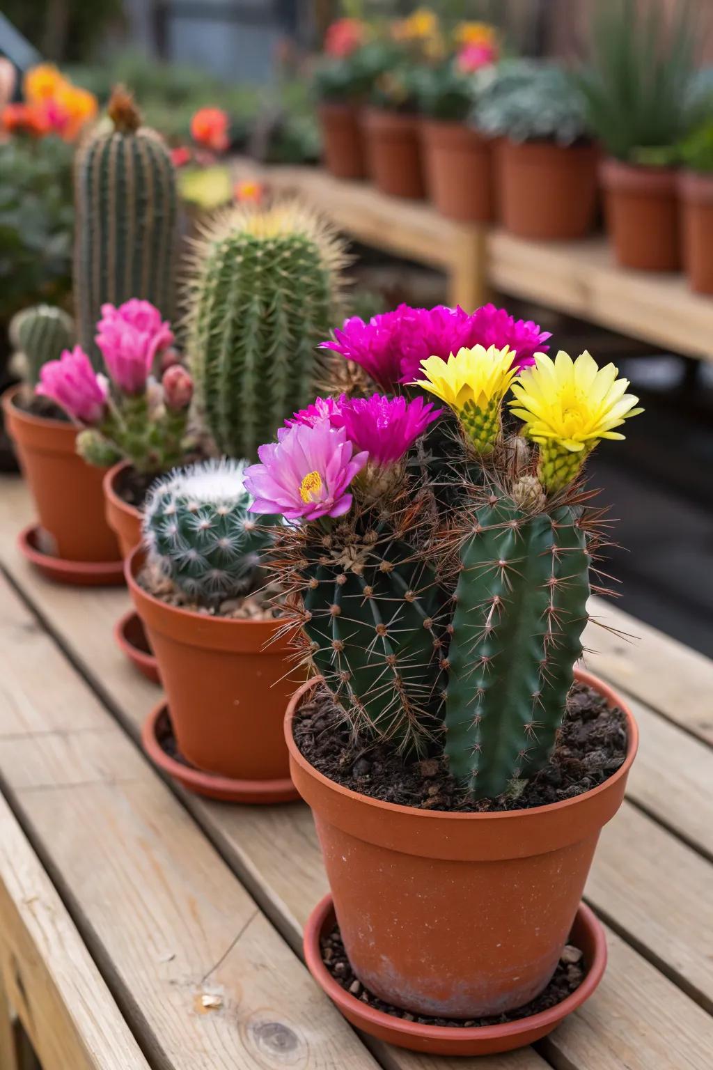 Flowering cacti adding a pop of color to any space.