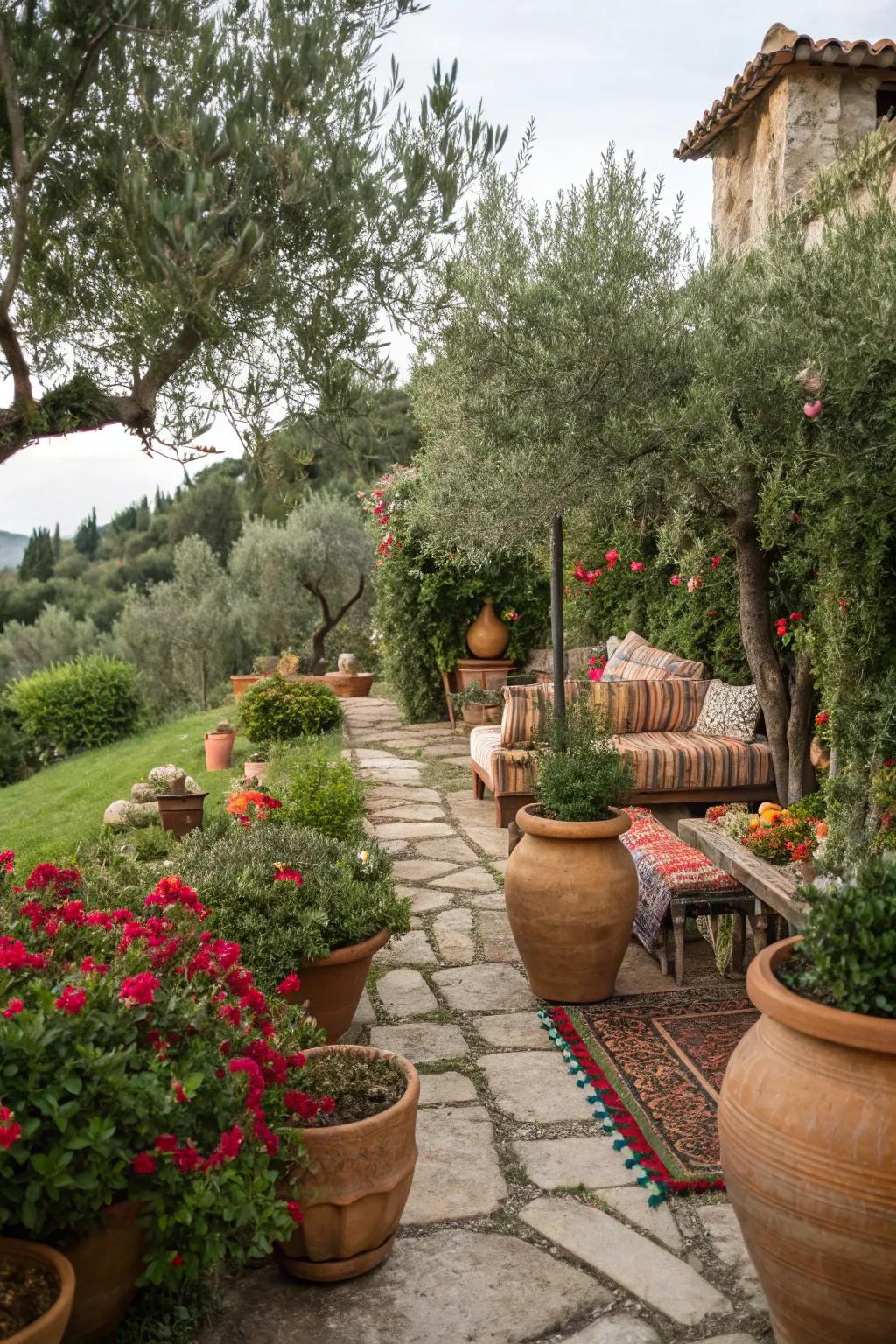 A Mediterranean-inspired garden exuding warmth and charm.