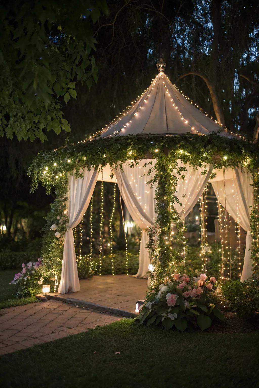 An enchanted garden canopy tent for a magical atmosphere.