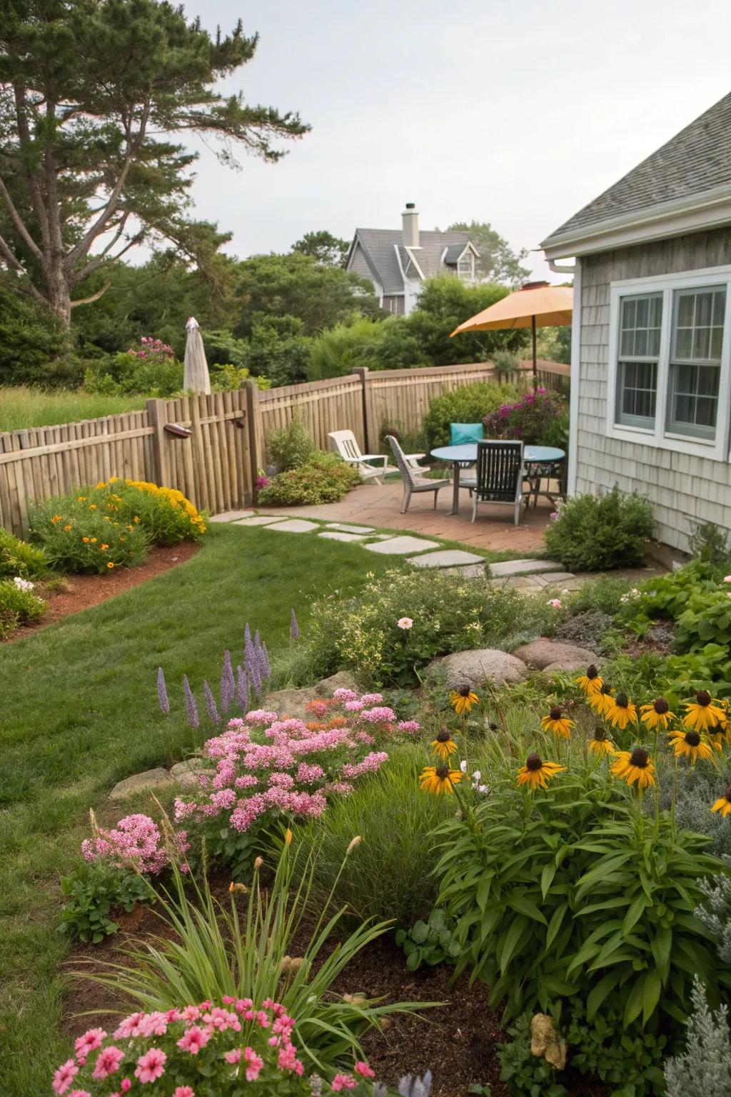 A landscaped garden that blends beautifully with the natural surroundings.