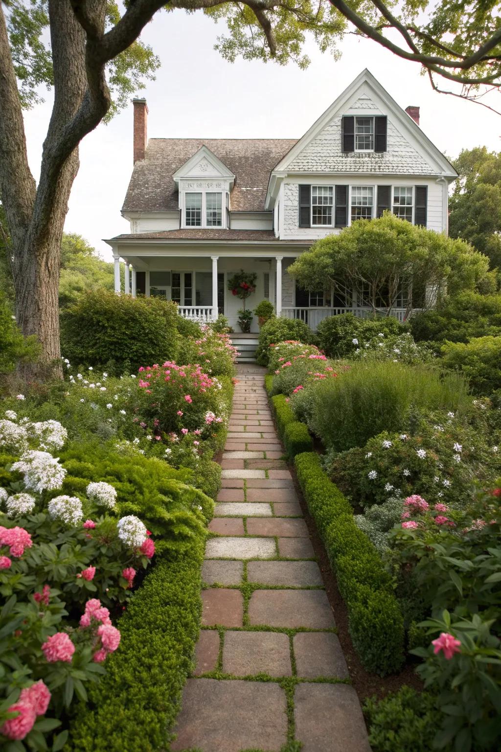 A welcoming garden path to a Cape Cod porch.