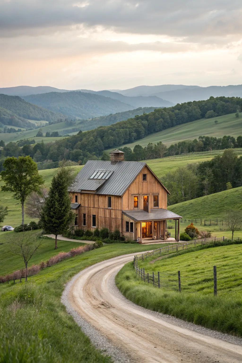 A modern farmhouse with charming cedar board and batten siding.