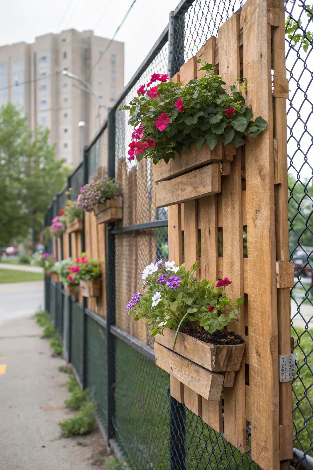 Decorative wood panels add artistic flair and privacy.