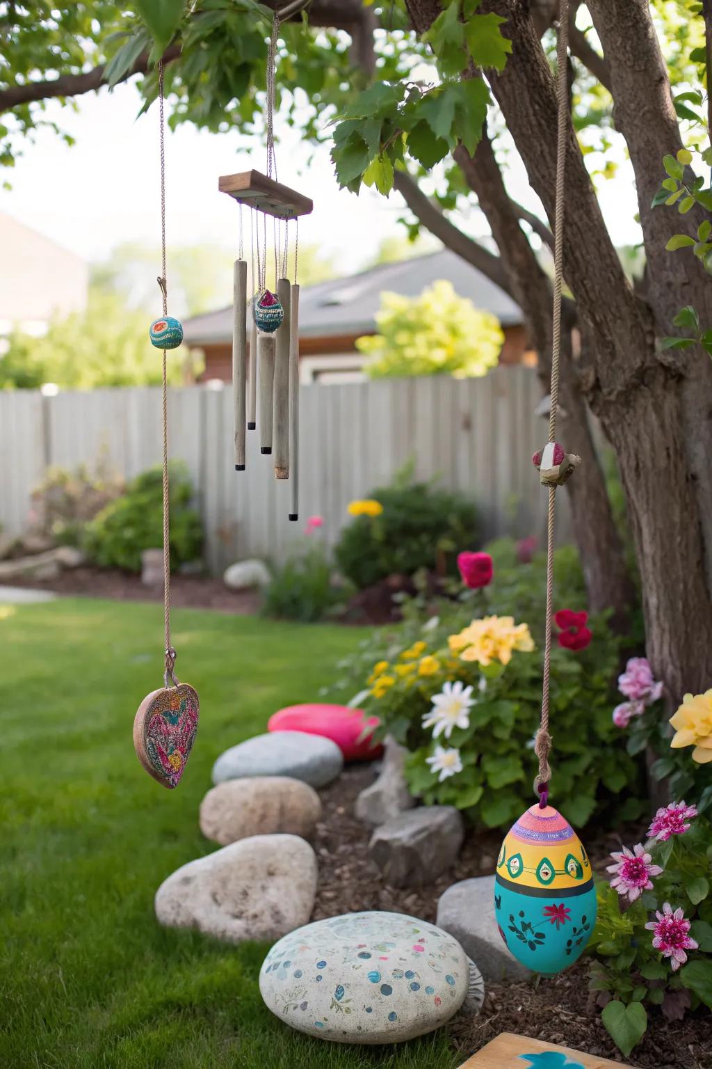 DIY decor adds personal charm to the backyard.