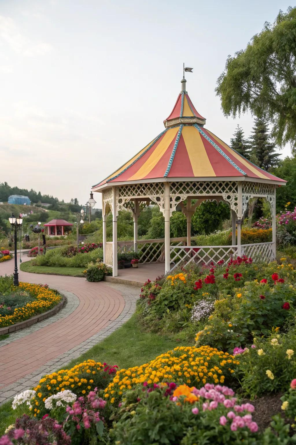 Add vibrancy to your gazebo with a fabric canopy.