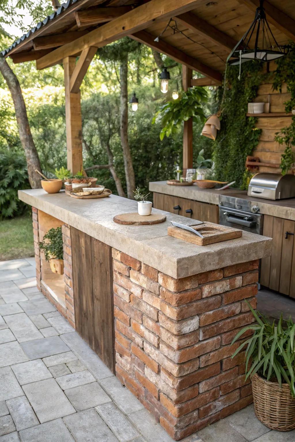 Brick countertops provide durability and rustic charm to outdoor spaces.