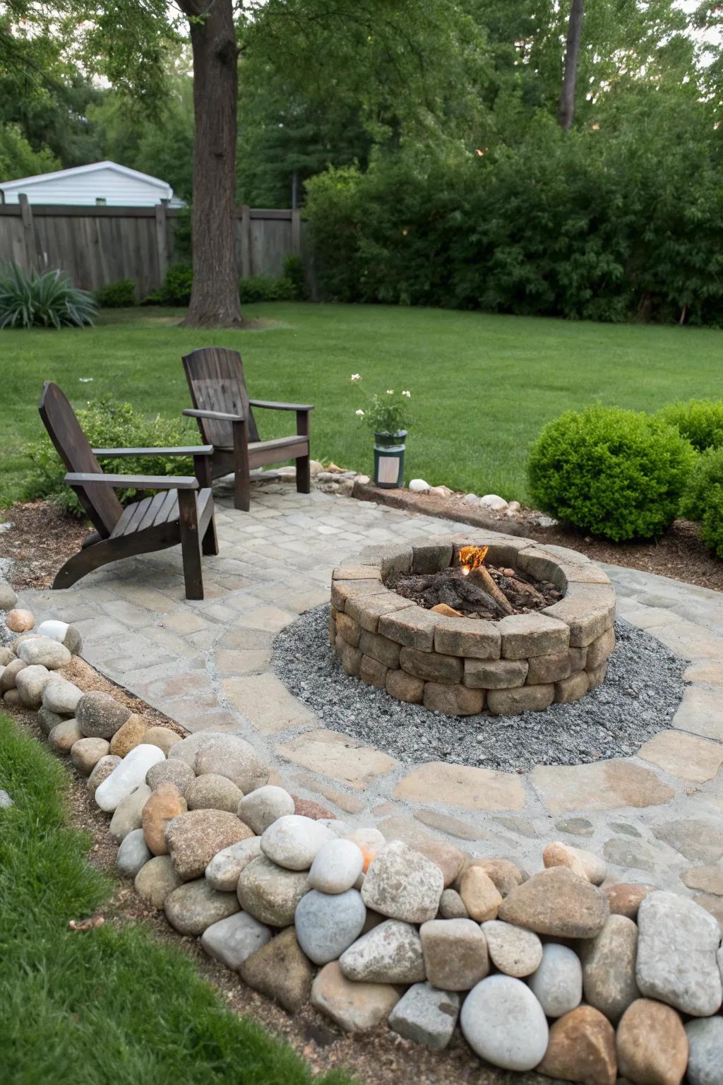 Natural and cost-effective gravel and stone fire pit