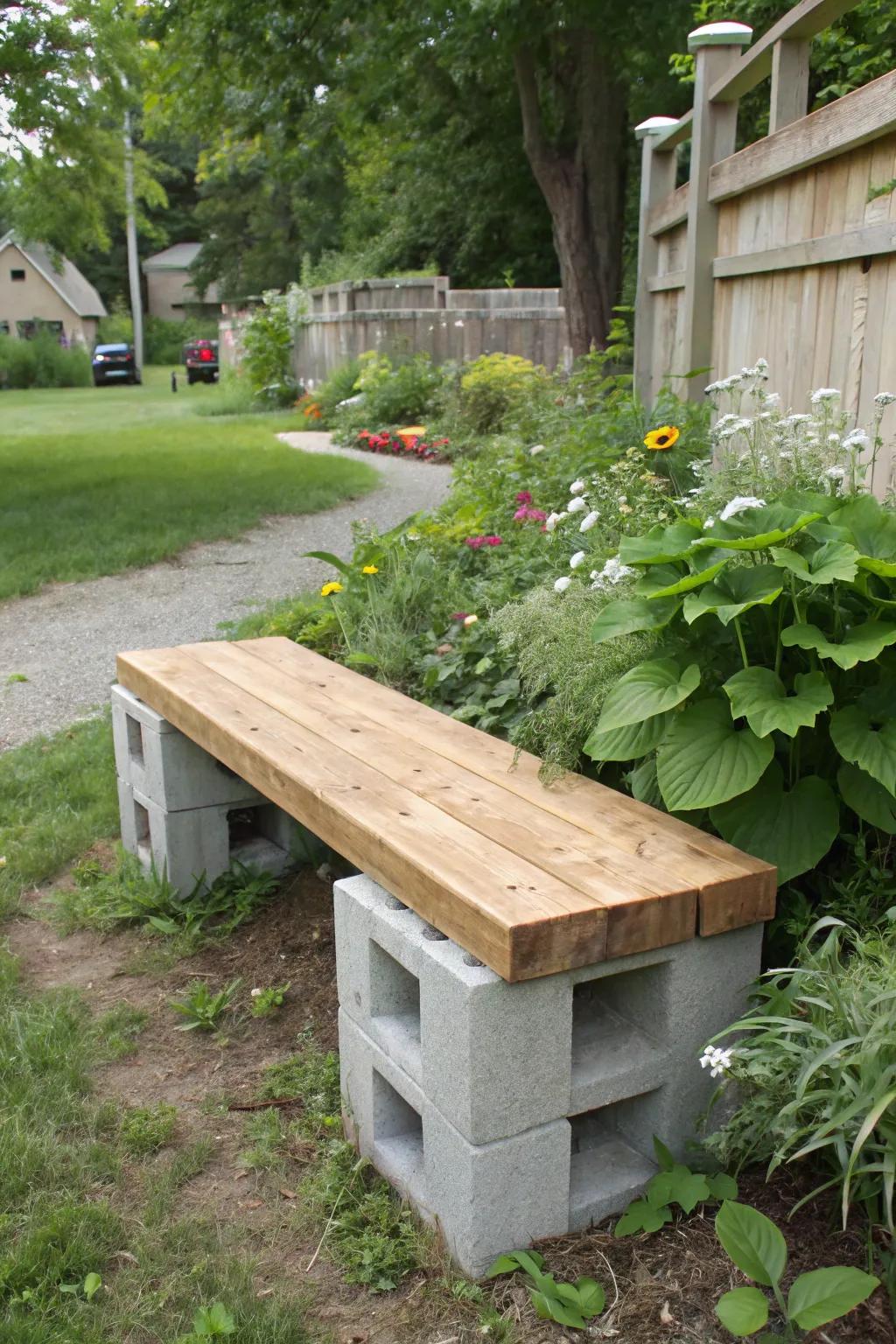 Build a sturdy bench with cinder blocks.