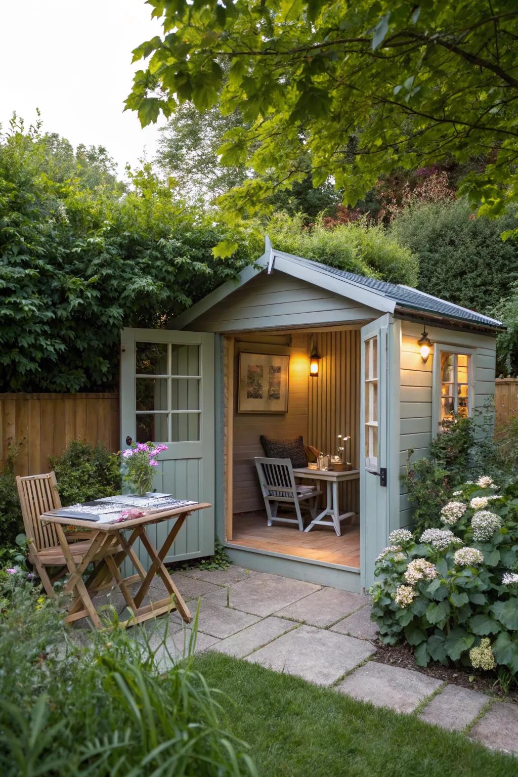 A shed that doubles as a workspace offers versatility.