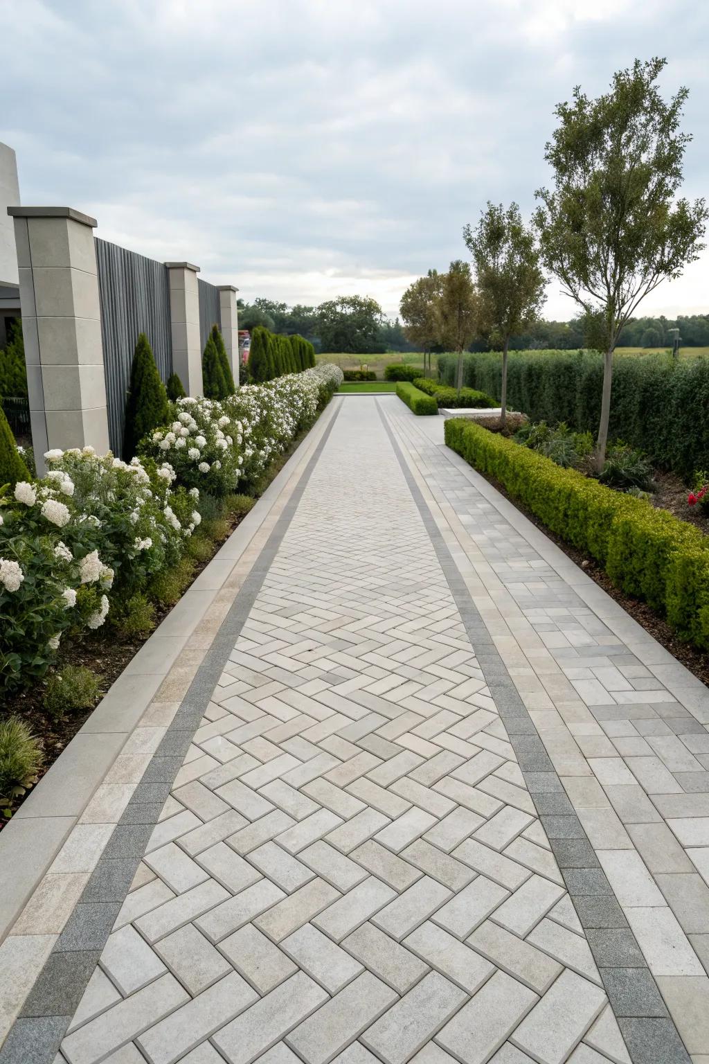 Concrete pavers can be arranged in stylish patterns.