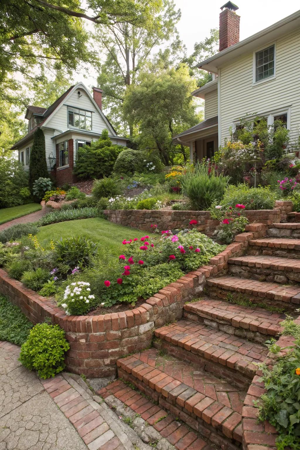 Old bricks make for charming and cost-effective tier edging.