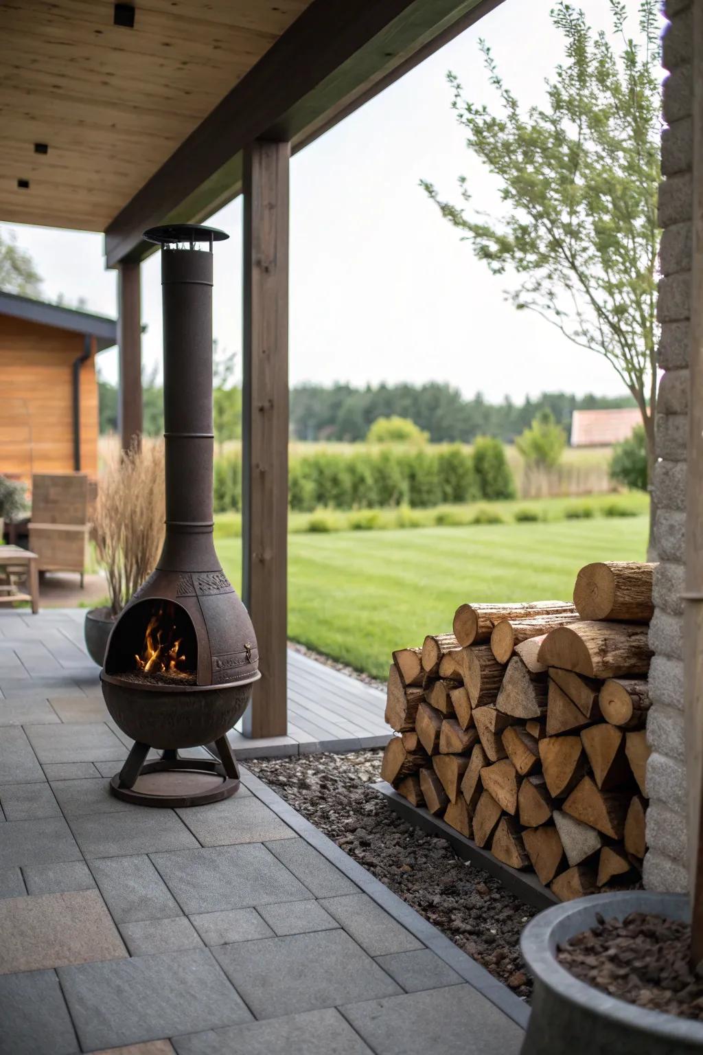 Keep your firewood organized and stylish with a dedicated storage area.