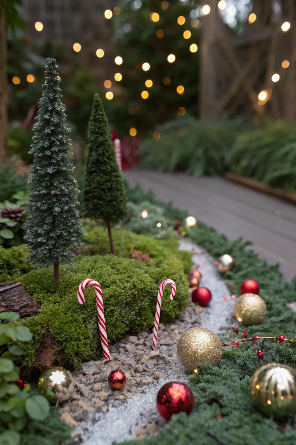 Ornaments bring festive sparkle to your fairy garden.