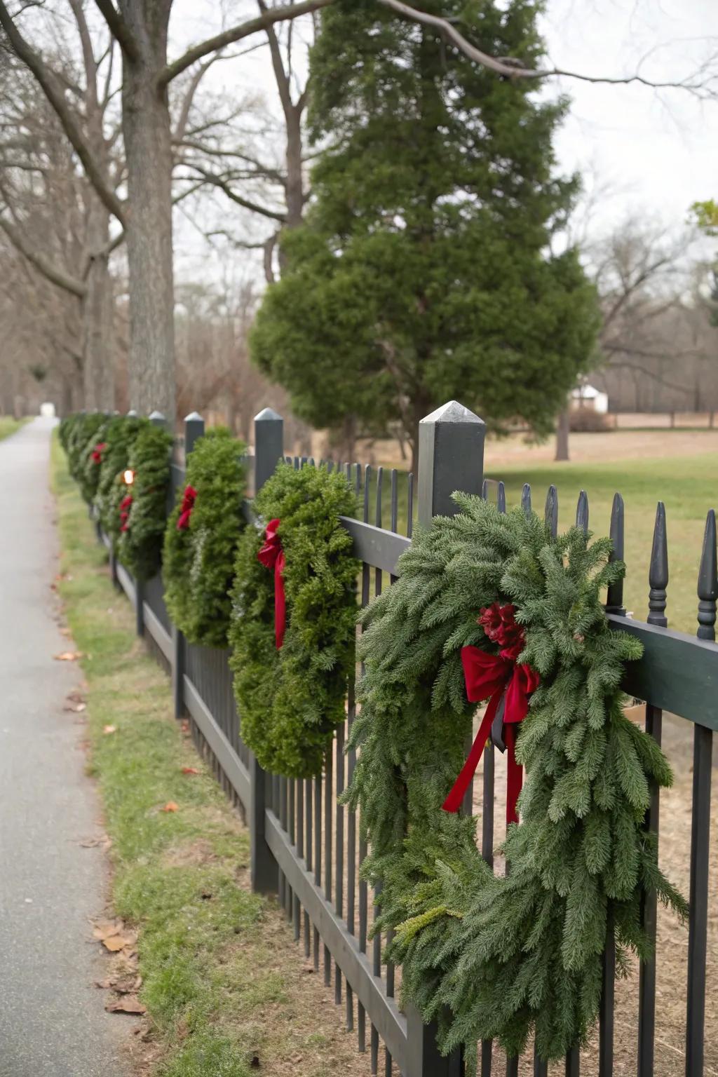 Evergreen wreaths provide a traditional and elegant holiday touch.