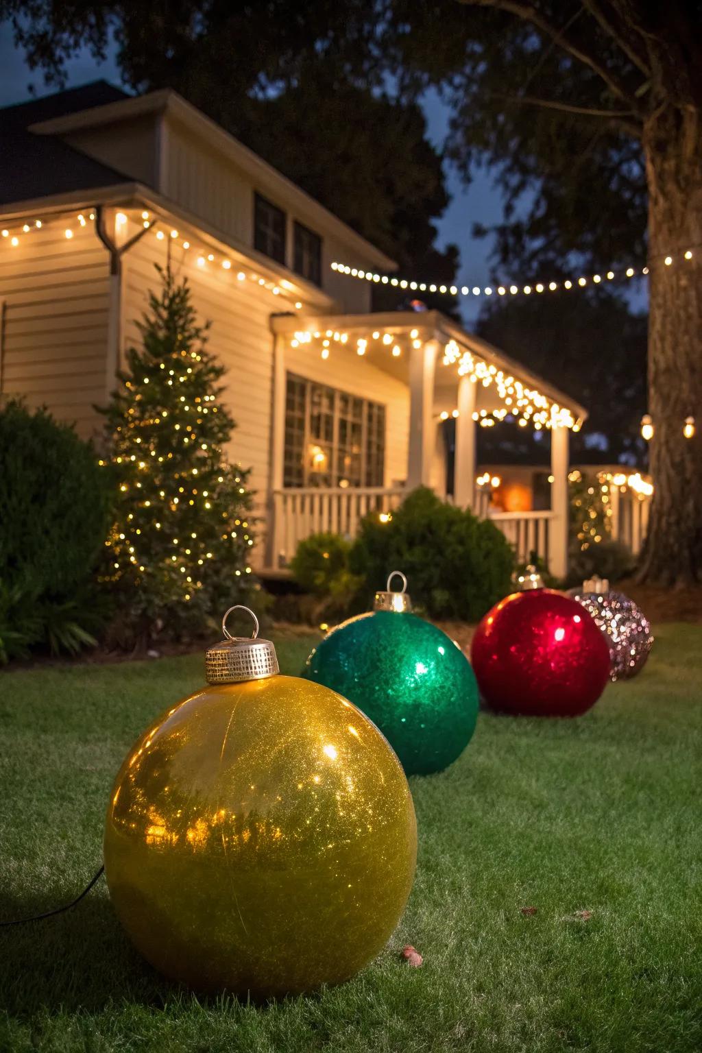 Make a statement with giant ornaments.
